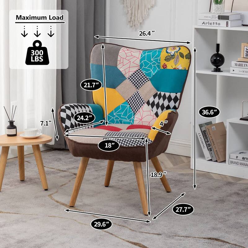HOMYKA 30" Patchwork Camelback Accent Chair with Colorful Fabric