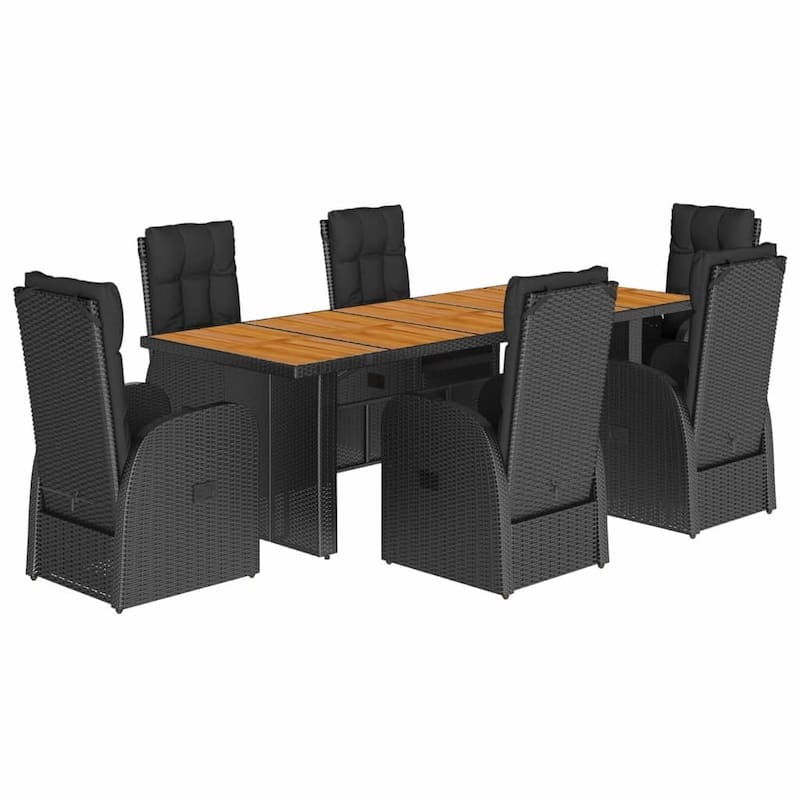 vidaXL Patio Dining Set with Cushions Outdoor Furniture Black Poly Rattan - 35.4 x 94.5 x 29.5