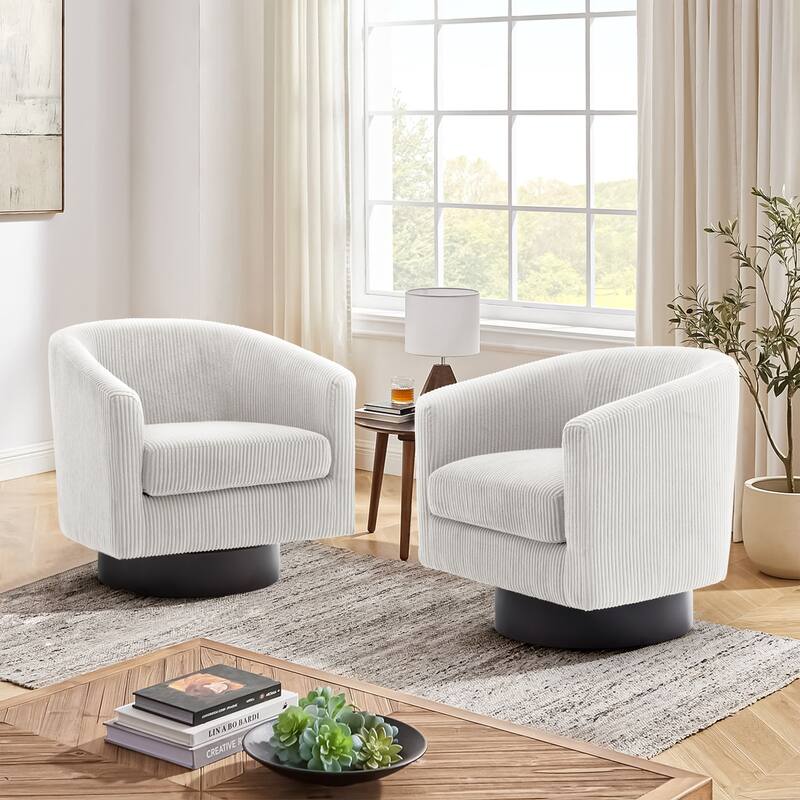 2 Set 360° Swivel Corduroy Accent Chairs Barrel Armchairs