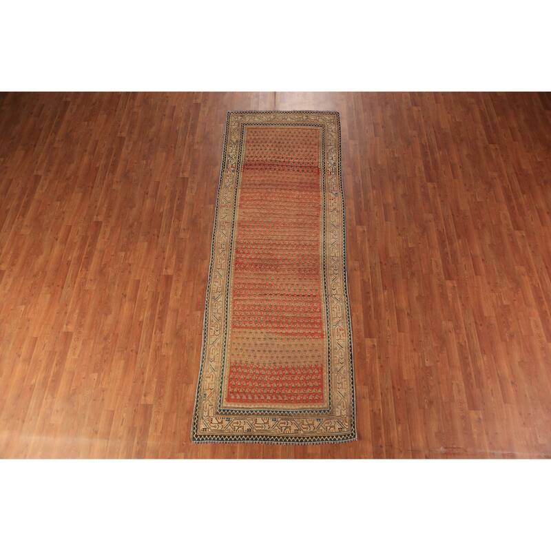 Hand Knotted Oriental 100% Wool Carpet Traditional All-Over Oranges & Rust Botemir Runner Rug - 10' 2'' X 3' 7''