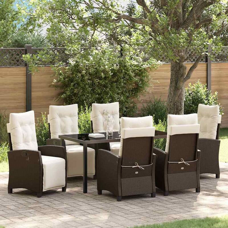 vidaXL Garden Dining Set with Cushion Poly Rattan - Brown-22.44x25.98x43.31