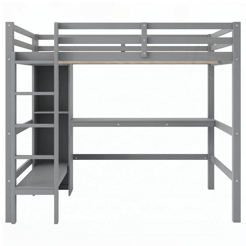 Loft Bed with Multifunction Shelves and Under-bed Desk