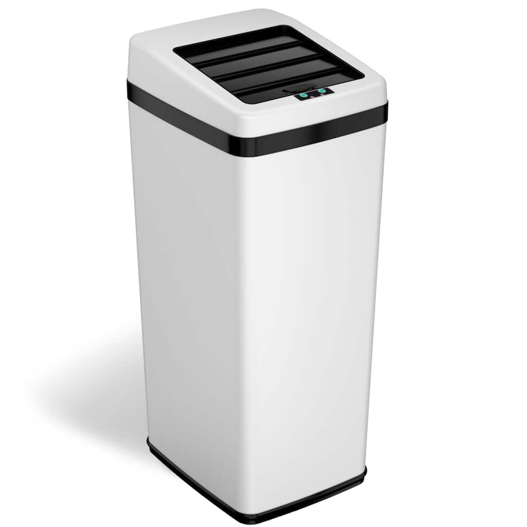 iTouchless 14 Gal White Stainless Steel Sliding Lid Sensor Trash Can