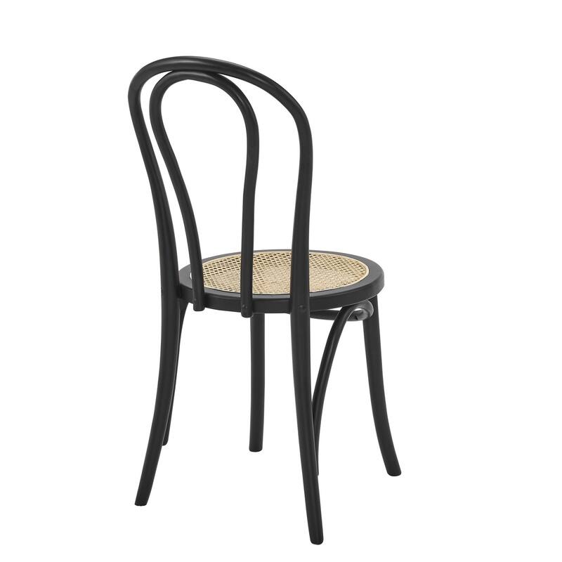HomeRoots Set of Two Black and Natural Solid Wood And Rattan Curved Back Dining Side Chairs