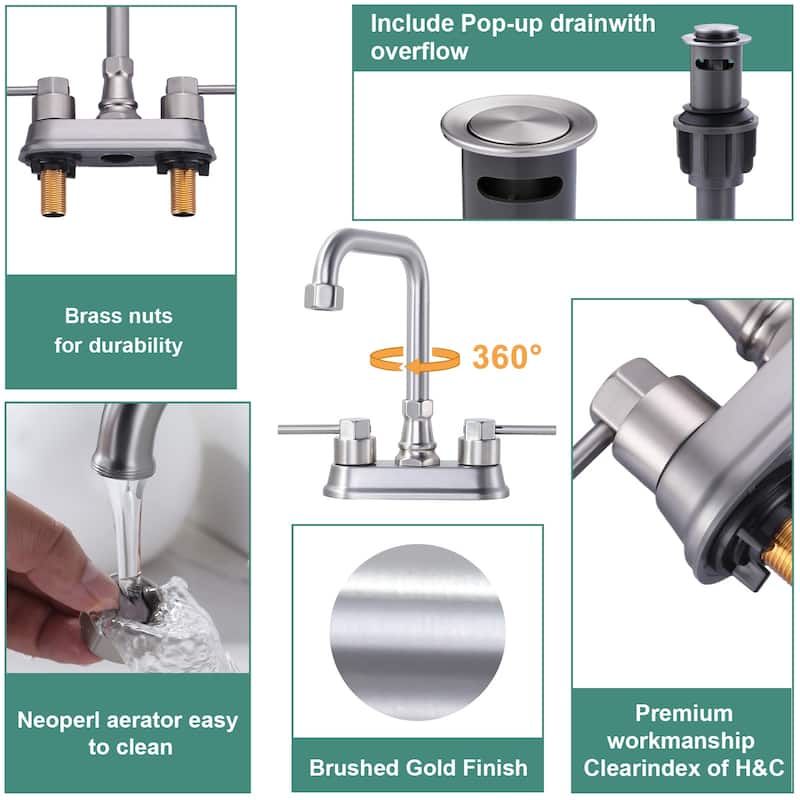 WOWOW 4 in. Centerset Double Handle High Arc Bathroom Faucet