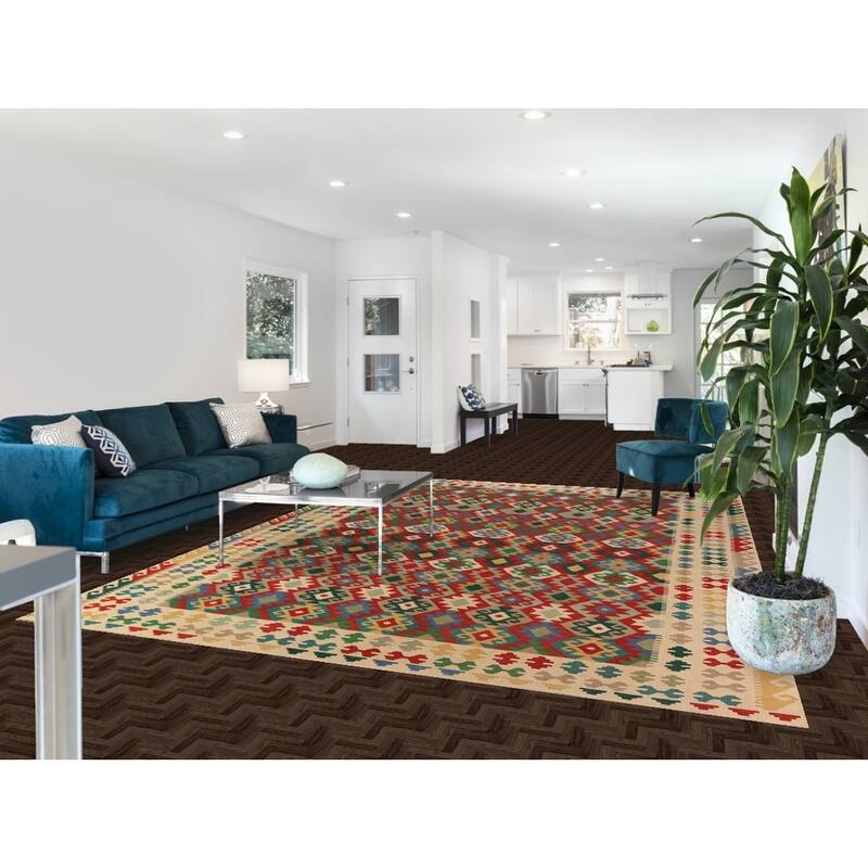 Geometric Kilim Reversible Area Rug Oriental Flatweave Wool Carpet - 8'5"x 11'5"
