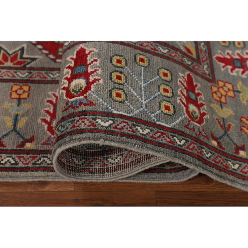 All-Over Gray Kazak Oriental Area Rug Handmade Bedroom Wool Carpet - 6'5" x 9'10"