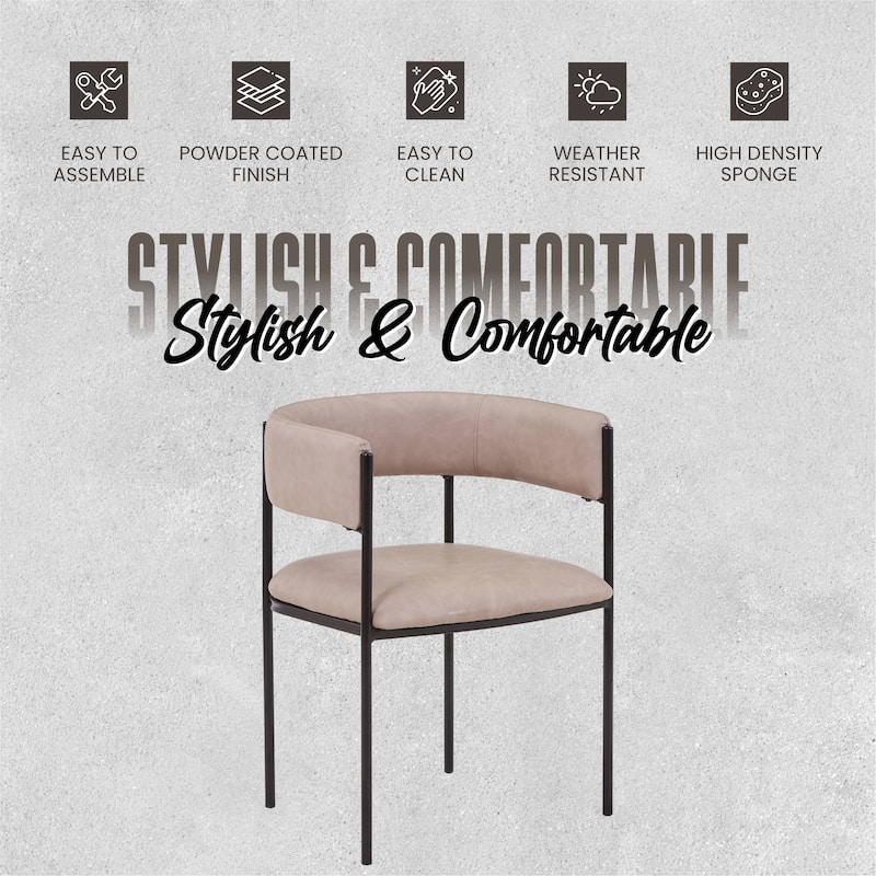 Leather Dining Chair with Open-Back Design and Powder Coated Iron Legs