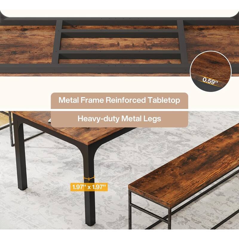 78.7" Rectangle Wood Dining Table, Long Kitchen Table for Living/Dining Room