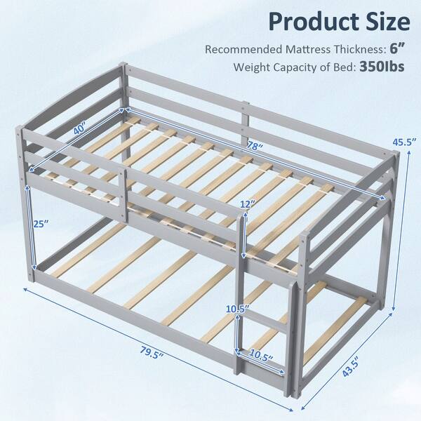 dimension image slide 1 of 4, Modern Twin Size Bunk Bed with Ladder and Safety Guardrails