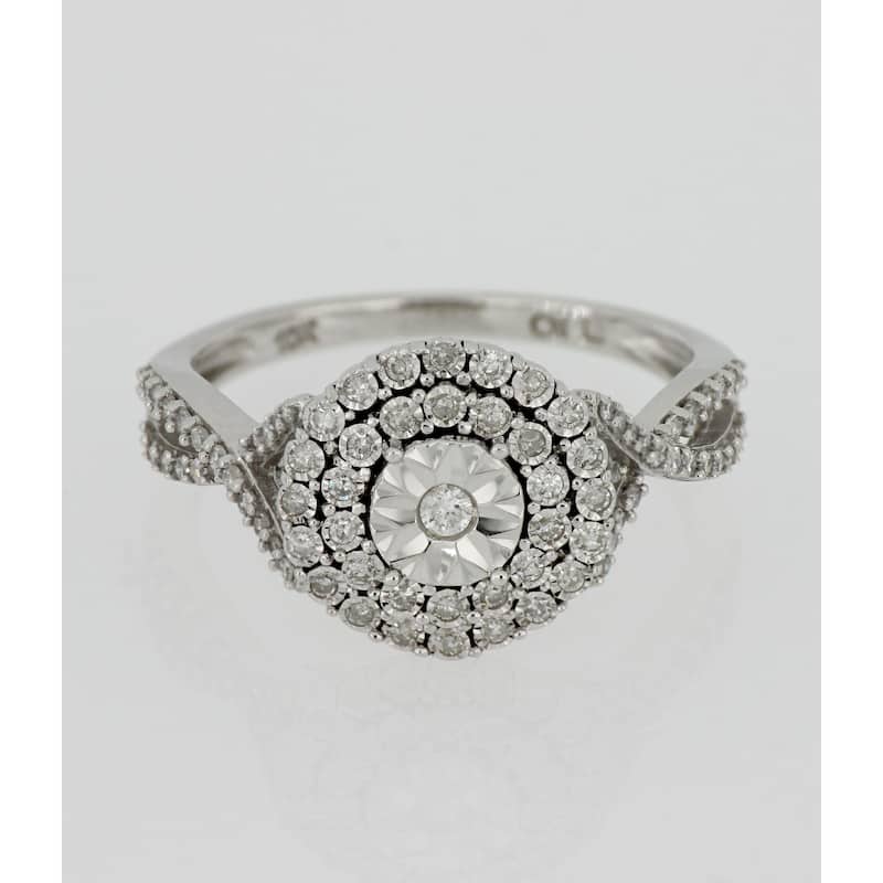 Miadora Halo Crossover 1/3ct TDW Diamond Engagement Ring 10k White Gold