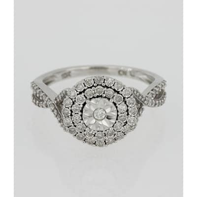Miadora Halo Crossover 1/3ct TDW Diamond Engagement Ring 10k White Gold