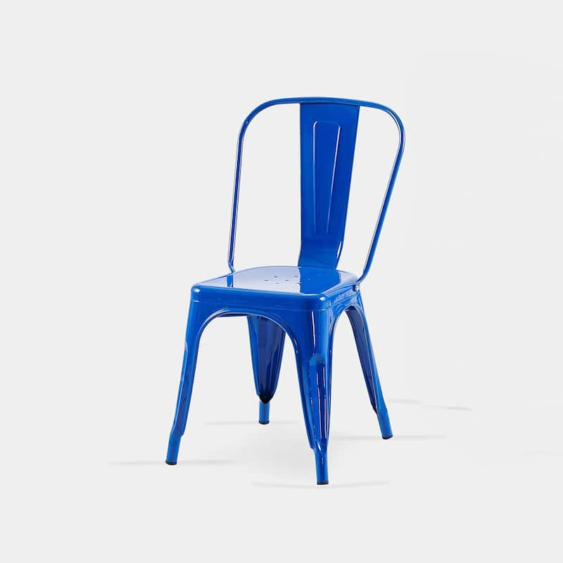 18" Modern Industrial Metal Stackable Dark Blue Dining Chair, 2PCS - 18" W X 18" D X 33" H