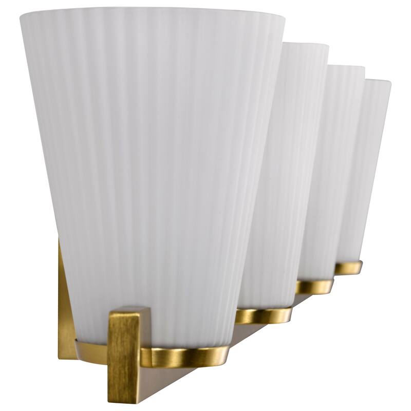 Royale 4 Light Vanity Burnished Brass Finish Ribbed White Glass - Burnished Brass