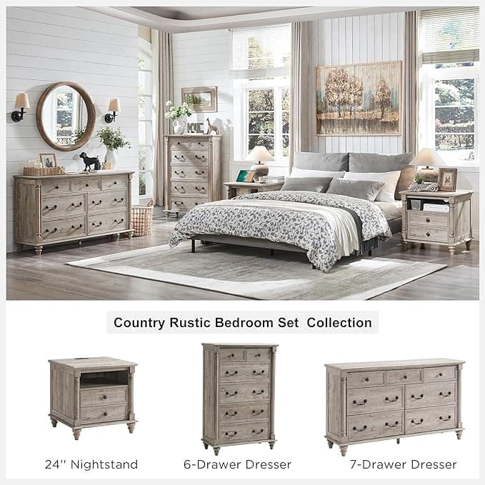 Farmhouse 7 Drawers Dresser Chests, Rustic Wood Chest of Drawers