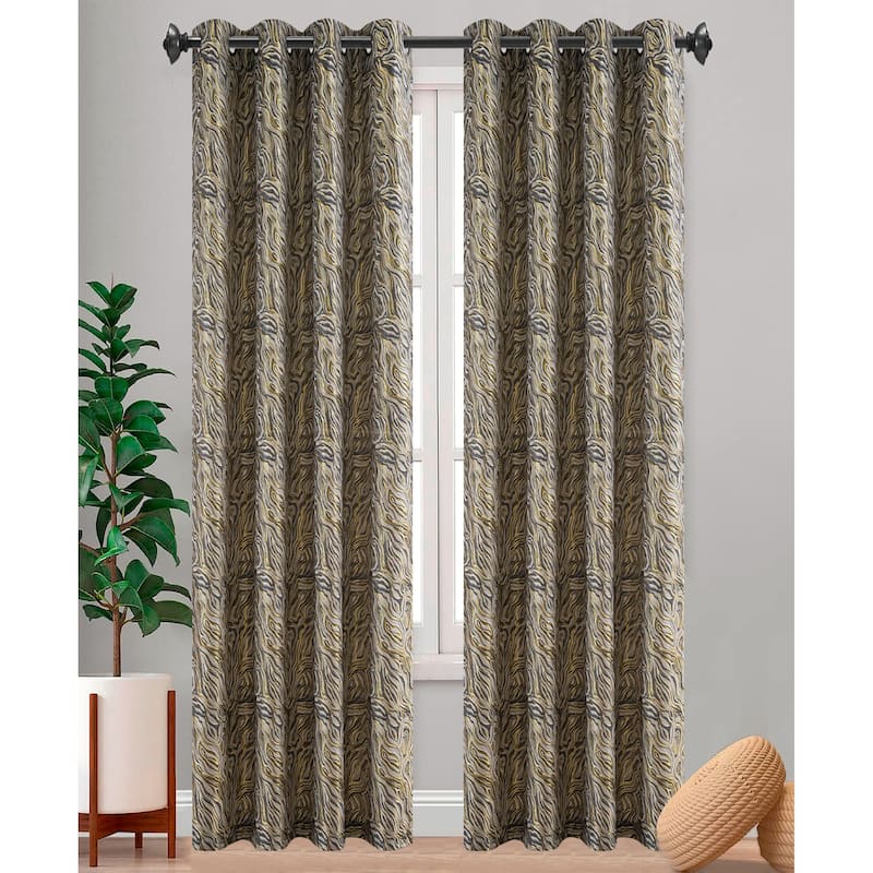 Loewe Marble Metallic Jacquard Grommet Window Curtain Panel, 54x90 Inches - 54x90 Inches - Black
