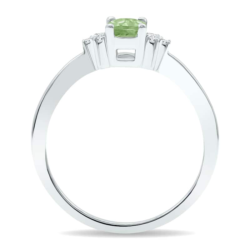 Women's Peridot and Diamond Half Moon Ring in 10K White Gold
