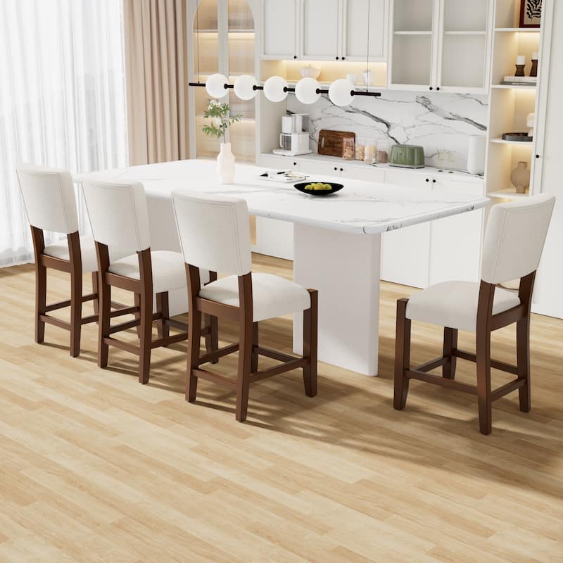Modern Bar Stools Set of 4, 40.4" Armless Counter Stools with Back, Linen Upholstered Barstools with Solid Wood Legs