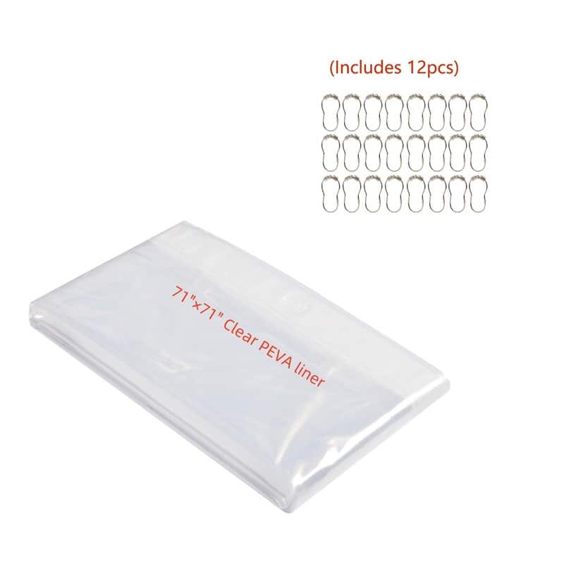 Utopia Alley 71x71inch 3G Clear PEVA Shower Liner - with Rust-Proof Stainless Steel Double Roller Ball Shower Hooks - Brushed Nickel