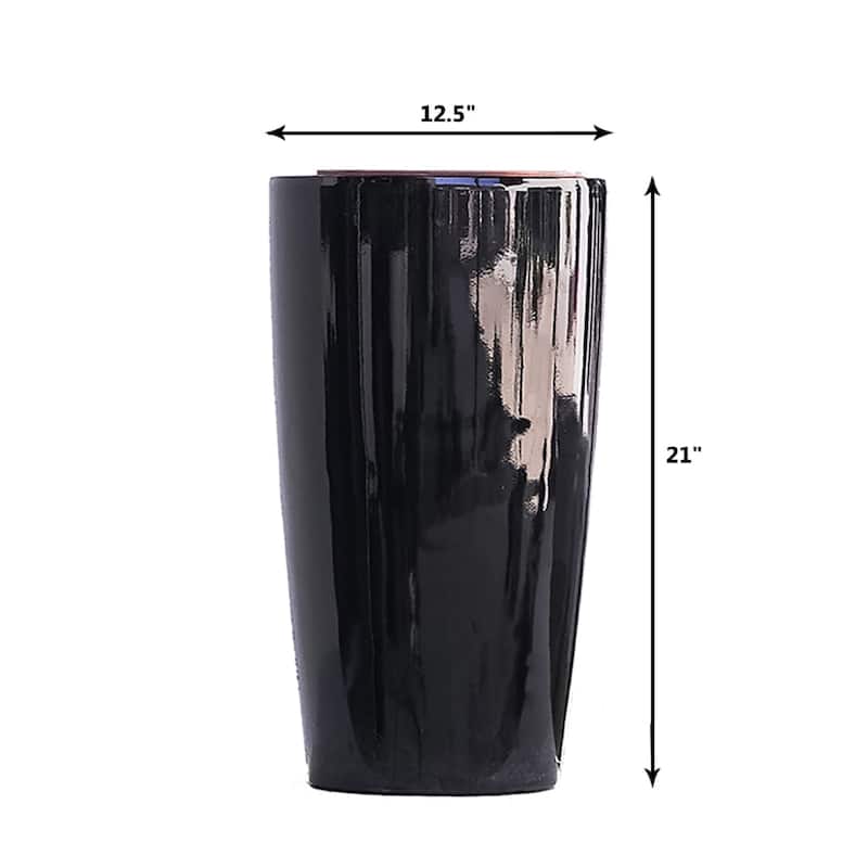XBrand 29.5" H Plastic Self Watering Indoor Outdoor Tall Round Planter Pot, Decorative Gardening Pot, Home Décor Accent
