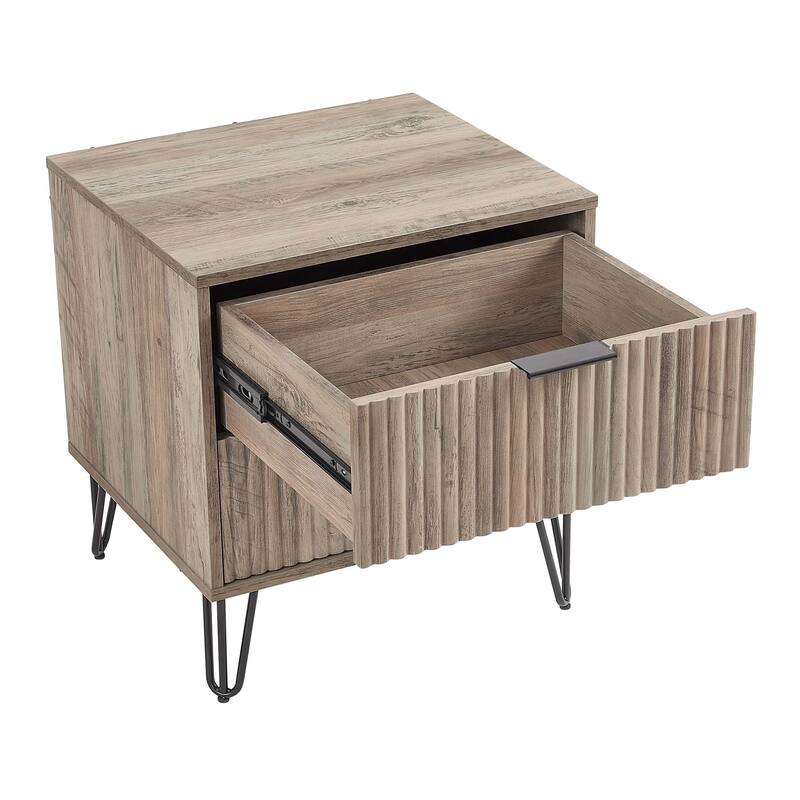 Manhattan Comfort Dumbo Mid Century Nightstand with 2 Drawer and Metal Feet.