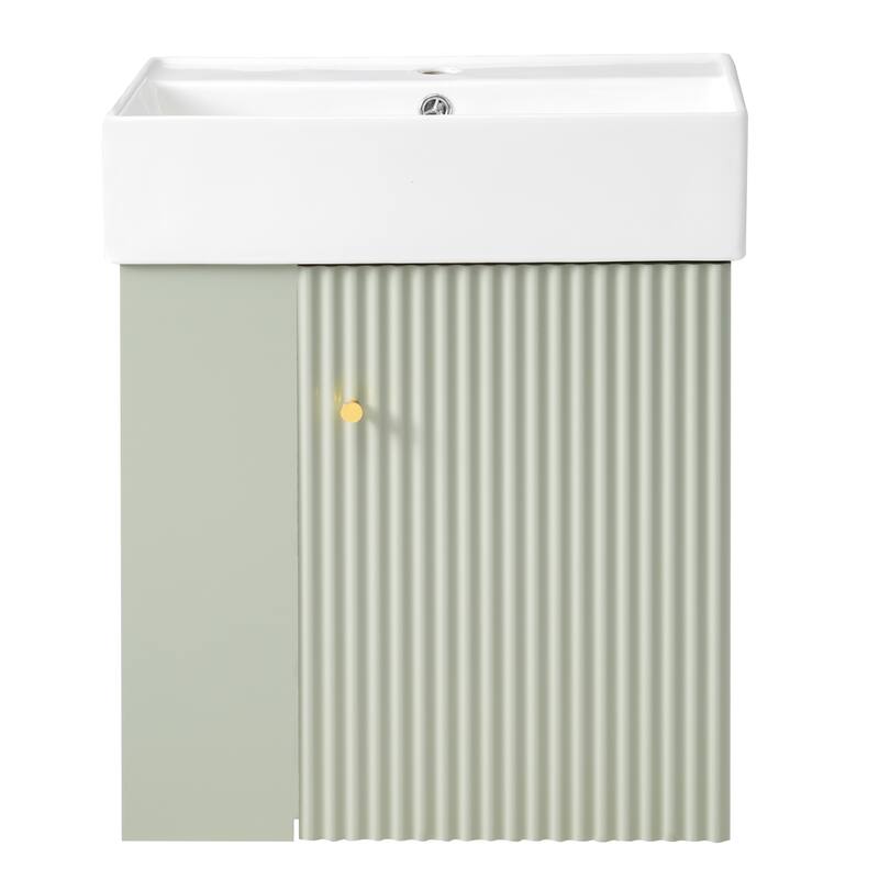 21.6 inch MDF Wall-Mounted Bathroom Vanity Set with Integrated Ceramic Sink with Open shelf and oft-Close