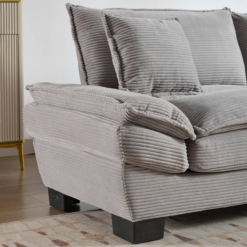 Corduroy Sofa Sleeper Loveseat with Pillows - Light Grey, 84x32x32 inches