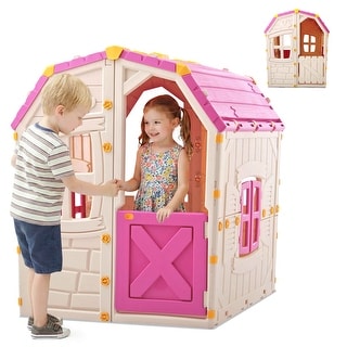 Costway Outdoor Kids Playhouse with Openable Door Windows for Home - See Details