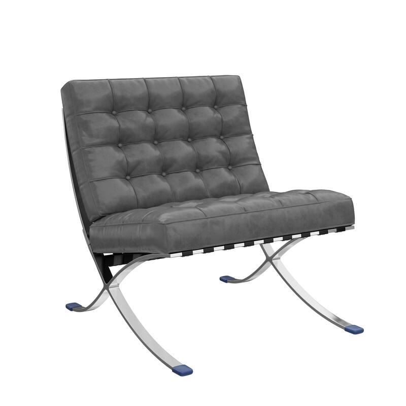 HomeRoots 30" Dark Gray and Silver Faux Leather and Stainless Steel Folding Lounge Chair - 30.00 in. x 30.00 in. x 31.00 in.