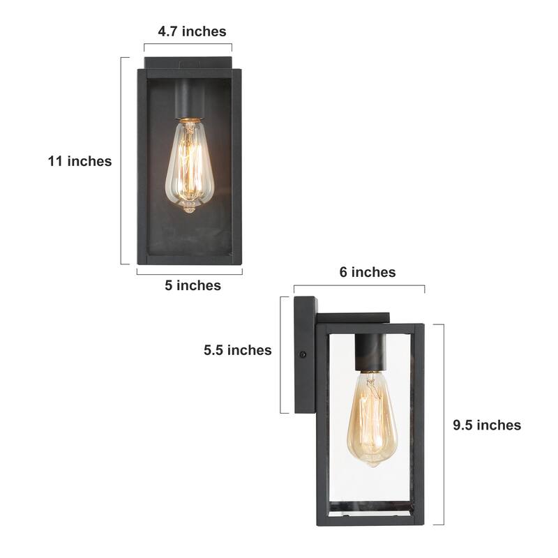 Bern Modern 1-Light Matte Black Glass Outdoor Wall Sconces - Matte Black - L 5"x W 6"x H 11"
