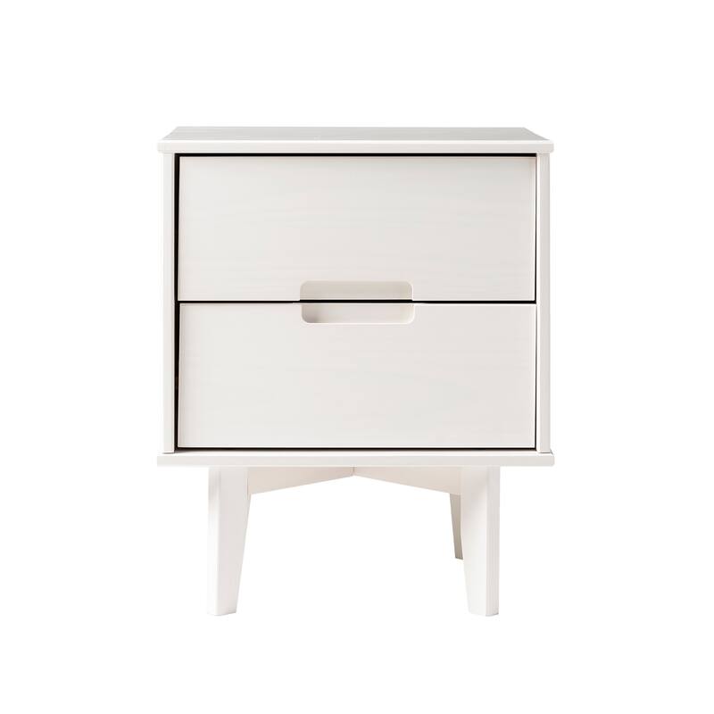 Mid-Century Modern 2-Drawer Nightstand with Cutout Handles in White