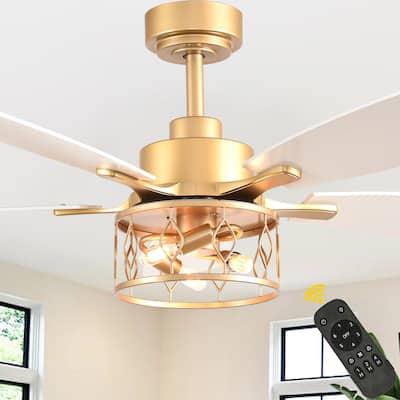 Bella Depot 52" Modern Gold Ceiling Fan with Light and Remote 6-Speed Large Caged Ceiling Fan
