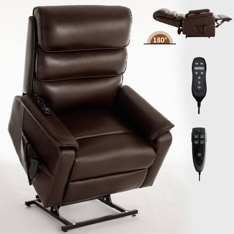 Dual Motor Power Lift Recliner Chair for Elderly, Leatheraire Lay Flat Lift Recliner Chair with Power-Remote, Heat and Massage