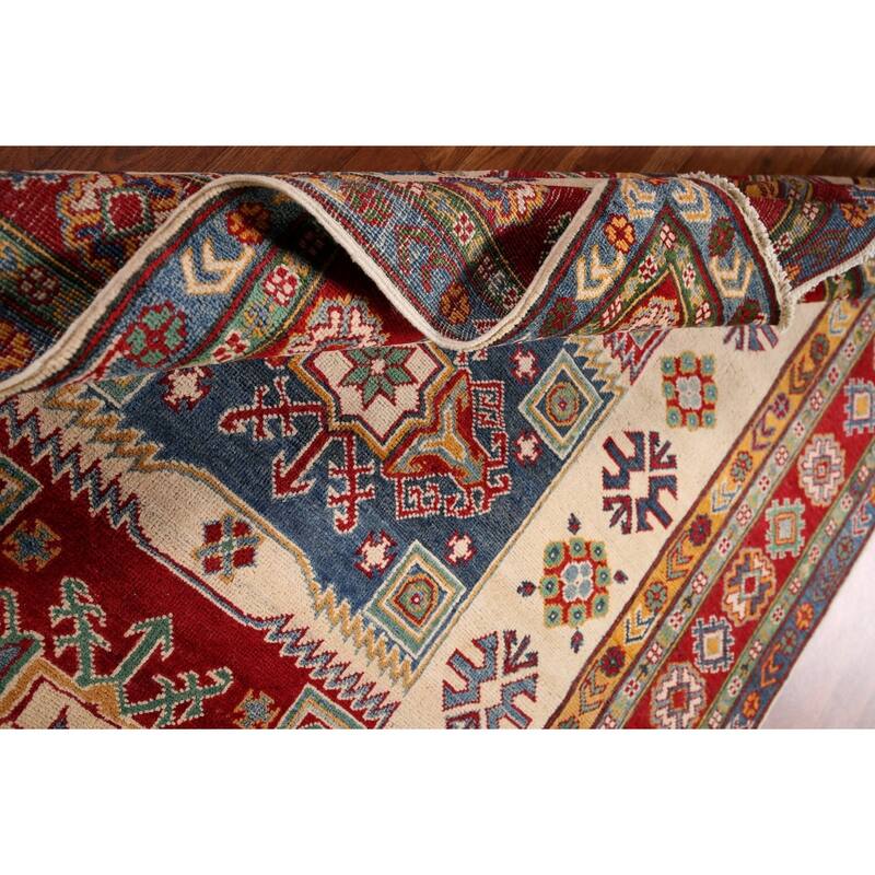 Beige Kazak Oriental Area Rug Handmade Wool Carpet - 5'2" x 6'9"