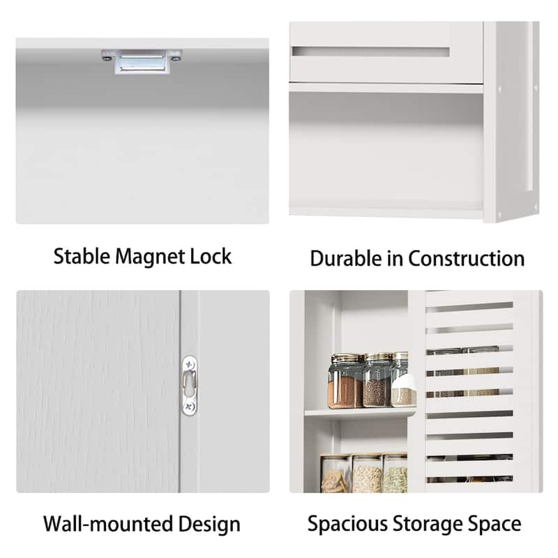Double Door Wall Cabinet Bathroom Storage Shelf Bamboo