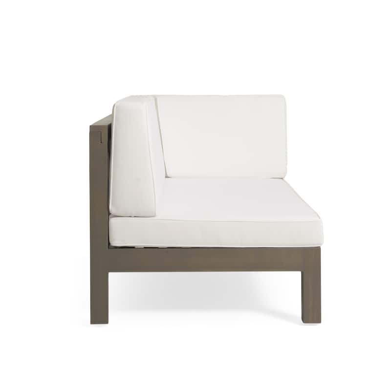 Roomfitters X-Back Corner Bench with Coffee Table, Outdoor Wooden Patio Sofa with Cushions for Garden or Porch