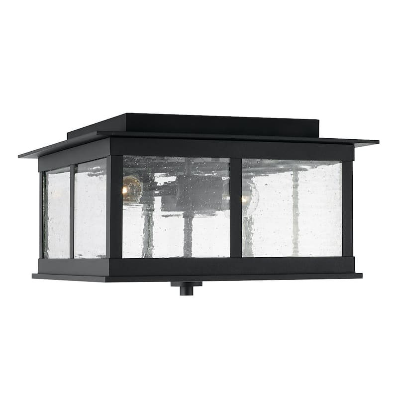 Barrett 13" 3-light Outdoor Flush Mount w/ Antiqued Glass - Black