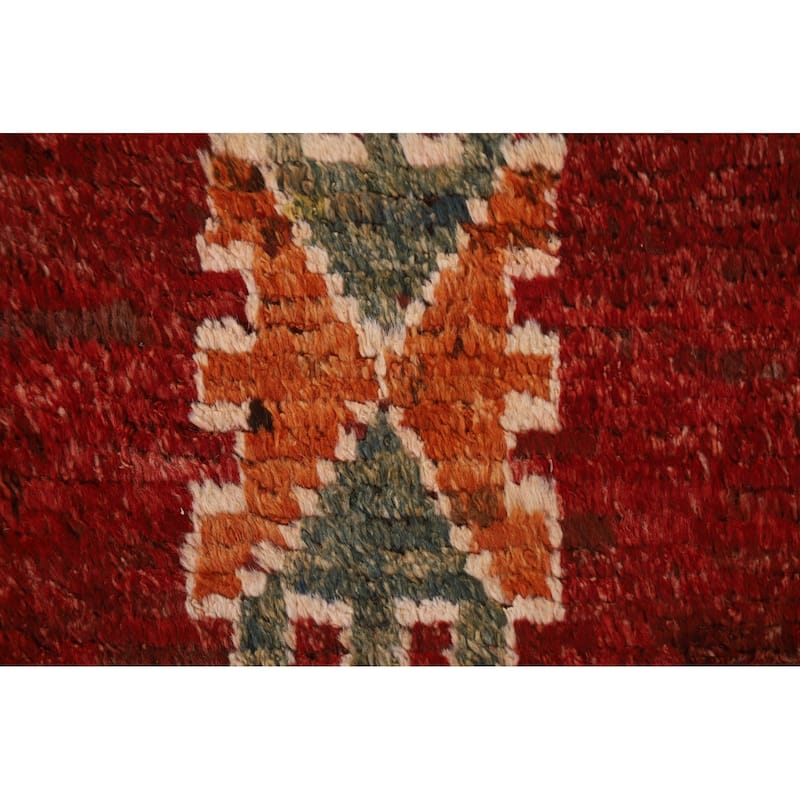 Red Tribal Geometric Moroccan Area Rug Hand-knotted Wool Carpet - 6'8" x 9'6"