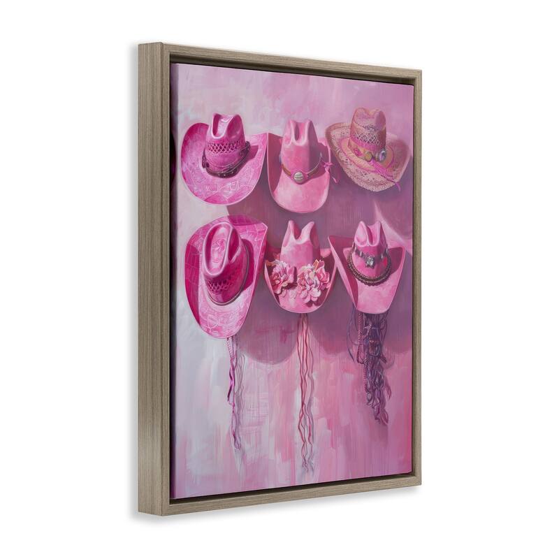 Stupell Hanging Pink Cowgirl Hats Framed Floater Canvas Wall Art Design By LSR Design Studio