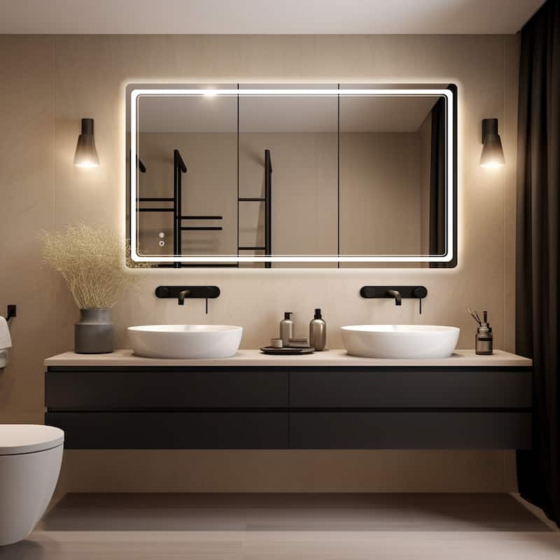 Wallbeyond 3-Tone Modern Style Frameless Rectangular LED Wall Mirror