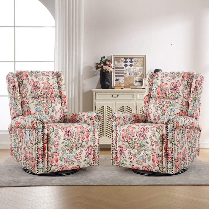HOMYKA Floral Manual Recliner Swivel Rocking Chair Glider Set of 2 - Pink Floral