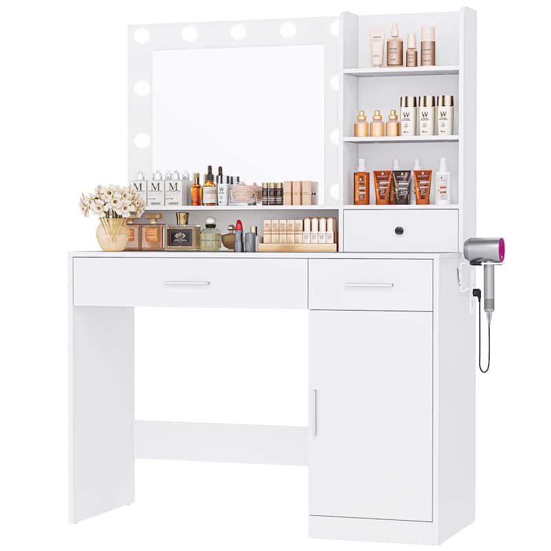 Vanity Desk with Mirror and Lights, Power Outlet & 11 Lights, Makeup Vanity Desk 3 Color Modes & Adjustable Brightness NEW