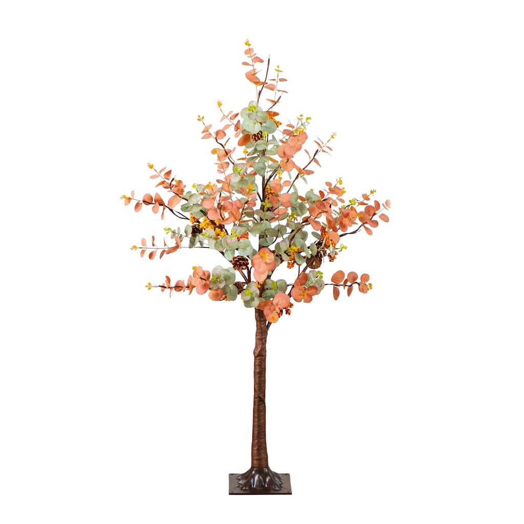 Pre-Lit Fall Harvest Eucalyptus Artificial Tree - 4' - Warm White LED Lights - Multi