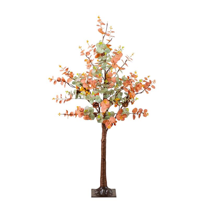 Pre-Lit Fall Harvest Eucalyptus Artificial Tree - 4' - Warm White LED Lights - Multi