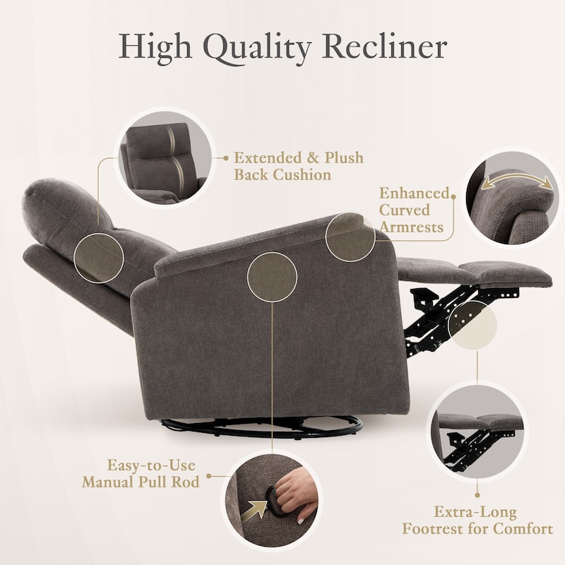 Fabric Recliner Sofa Chair Swivel Rocking Footrest-Single Seat for Living Room