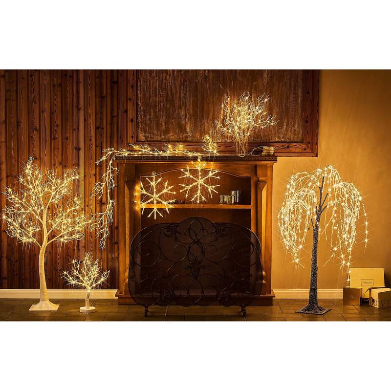 Lighted Willow Tree Plug in 300 Fairy Lights 4FT, Flocked Tree with