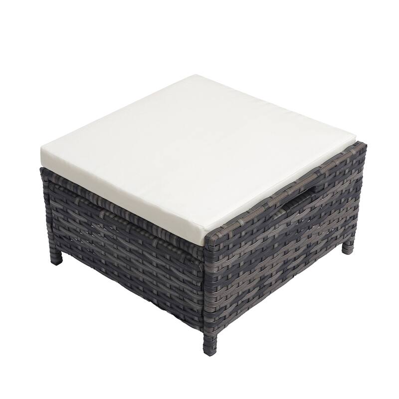 5-Piece PE Rattan Outdoor Patio Set with 2 Chairs, 2 Ottomans, Coffee Table