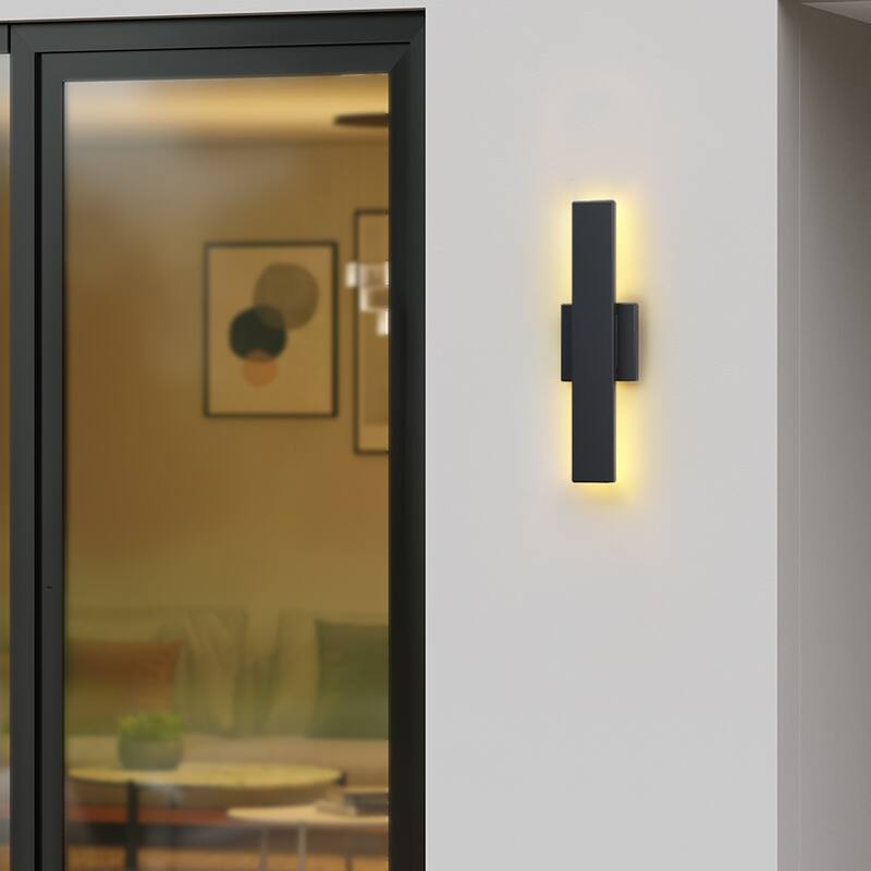 Outdoor Hardwired Bar Wall Light Linear Sconce with LED Source - Small:15.94"x4.46"x1.73" - Black