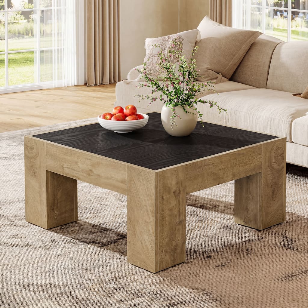 Square Coffee Tables for Living Room, 31.5" Small Farmhouse Center Table - 31.5" W x 31.5" D x 17.7" H