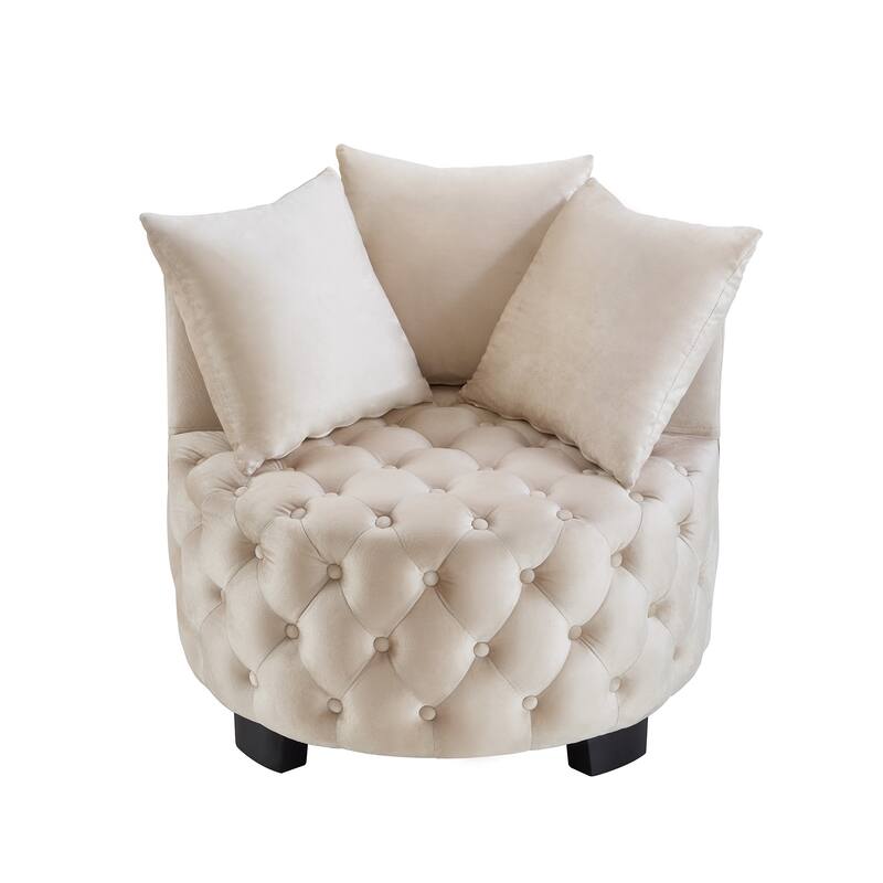 Velvet Tufted Accent Chair with Crescent Backrest and Solid Wood Frame